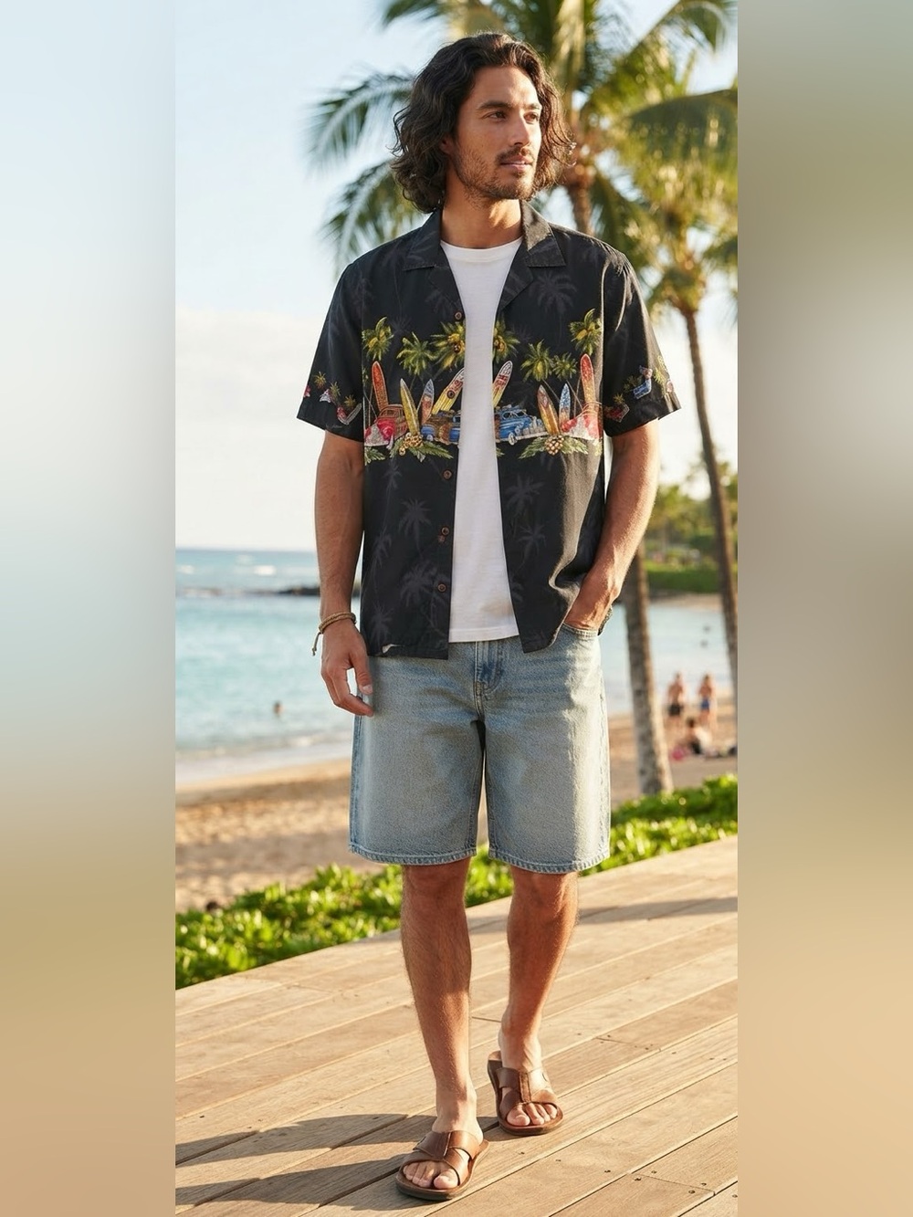 Pacific Legend Mens Woody's Long Boards Surfing Aloha Shirt, Size Small